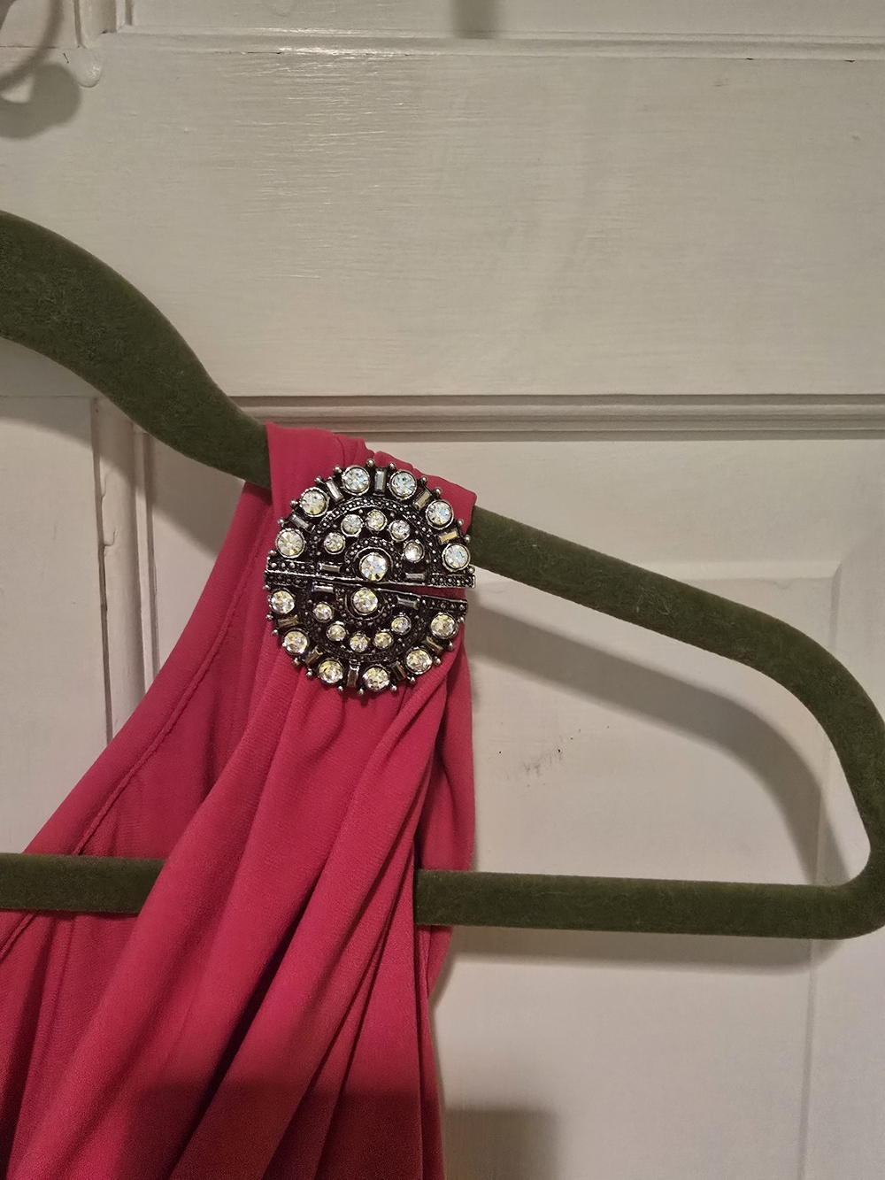 Ralph Lauren Pink Asymmetrical Dress with Rhinestone Brooch Accent